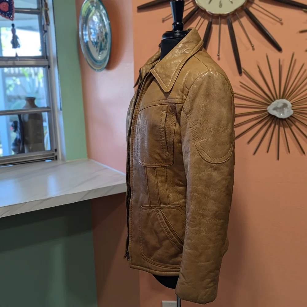 Vintage Tan Leather Zip Front Jacket - Picture 9 of 15